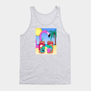 Funny Pink Flamingo and Tiki Drink - Summer Vibes Tank Top